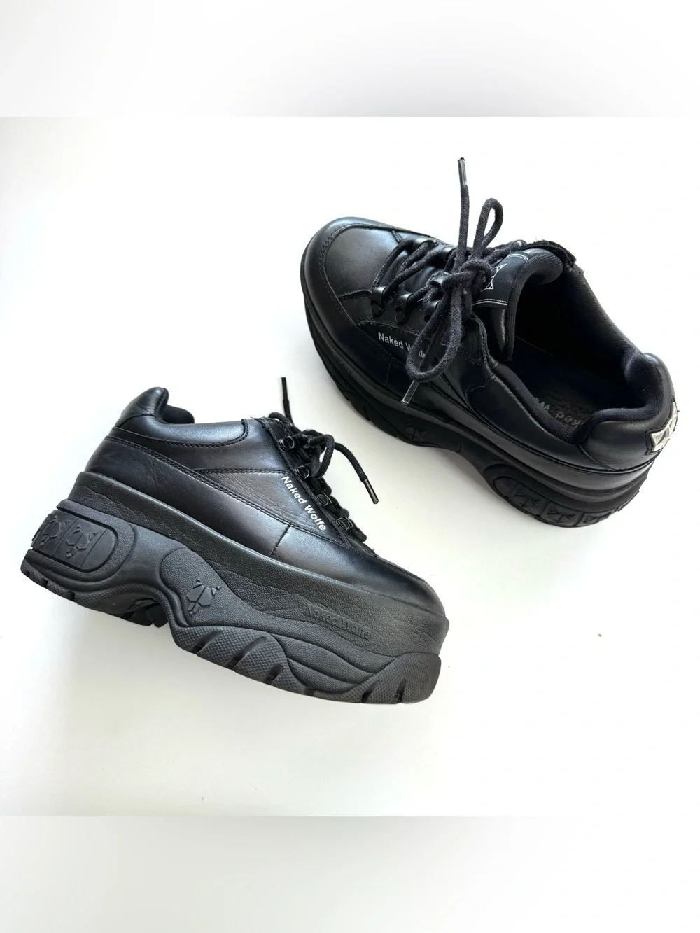 Naked Wolfe Sporty Chunky Sneakers Black Leather Platform Shoes Womens US 5 Goth